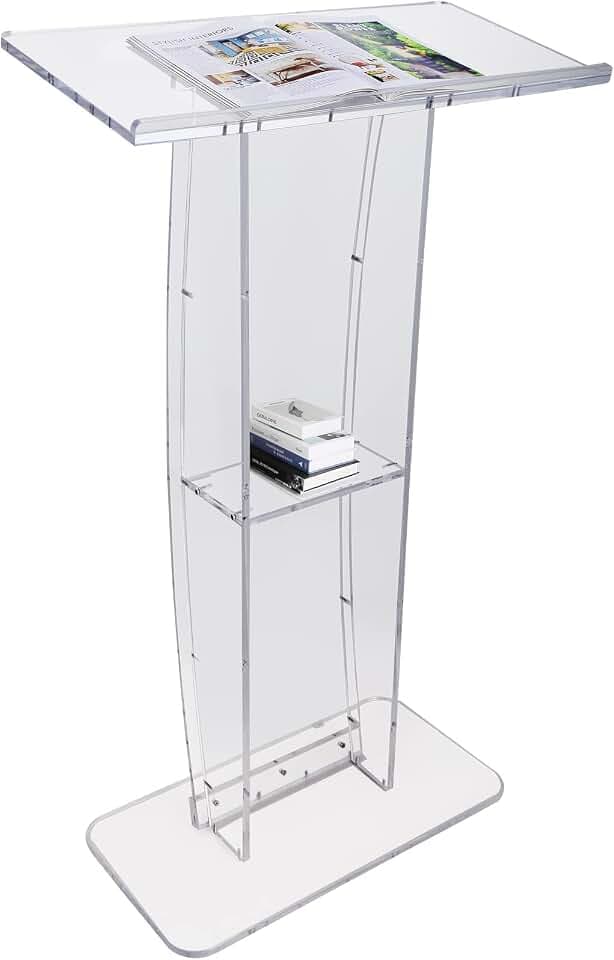 VEVOR Acryl-Podium Stehpult Rednerpult, 119,8 cm Klarer Acryl-Podiumsständer mit Breiter Lesefläche & Ablagefach, Stehschreibtisch für Büro, Schule, 15 kg Tragfähigkeit Podium-Ständer Transparent