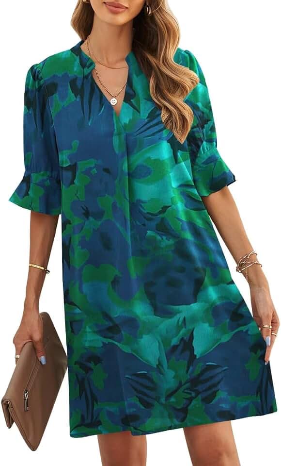 JOCAFIYE Womens Dresses Summer 2026 V-Neck Short Sleeve Dress Shift Dress