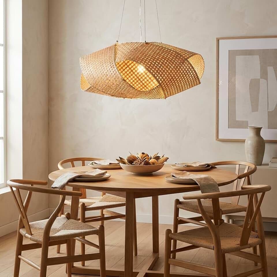 BARCELONA LED Große Pendelleuchte aus Natur-Rattan NIDO E27 | Handgefertigte Deckenlampe aus Bambus-Weide | Klassisch Modern Vintage Luxus für Wohnzimmer Esszimmer Küche