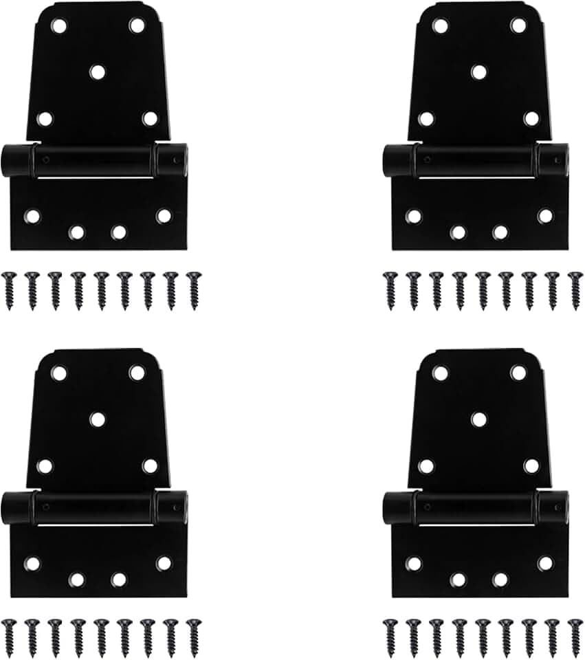 4 Pack Heavy Duty Gate Hinges 3-1/2" Black Iron Shed Door T Hinges for Barn Wood Fence Screws