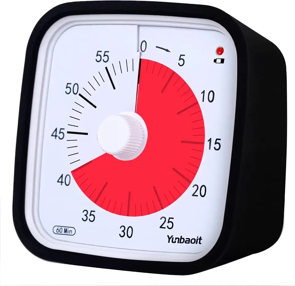 Visueller Timer, Yunbaoit Verbesserter 60 Minuten Countdown Timer für Kinder Erwachsene mit Alarm bei Niedrigem Batteriestand, Leises Zeit Management Werkzeug mit optionaler Alarm (Schwarz)