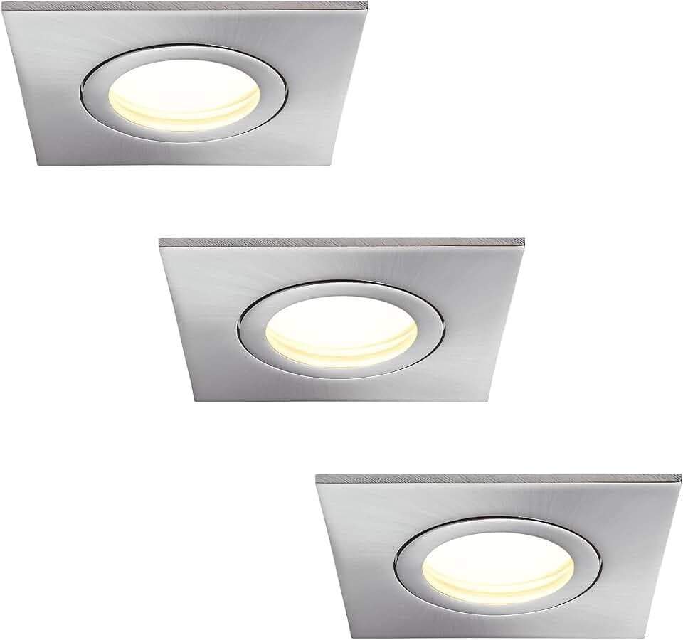 HCFEI 3er Set LED Einbaustrahler 5W dimmbar flach Eckig IP44 Badezimmer 230V Spot Außen Warmweiß 3000K