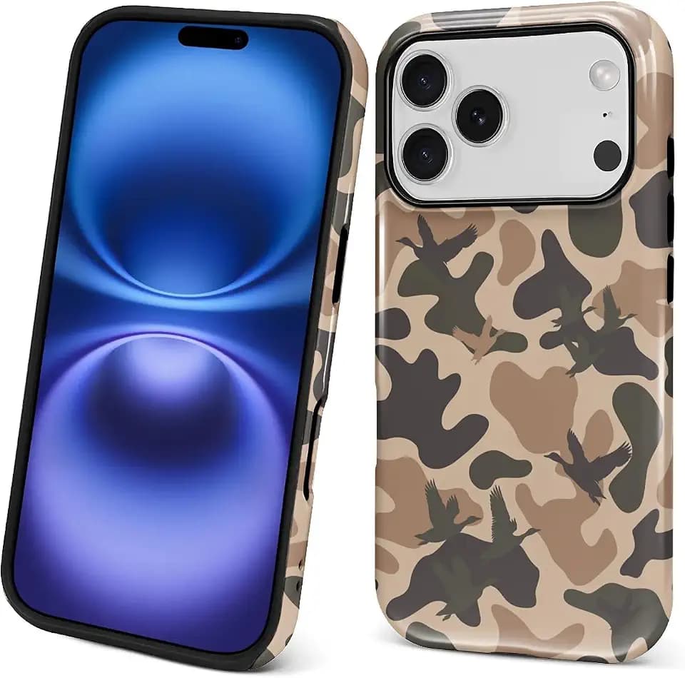 for iPhone 17 Pro/iPhone 18 Pro Case Shockproof Women Men Protective Hybrid Hard Shell Silicone Cover, ML02 Duck Hunting Camouflage G1