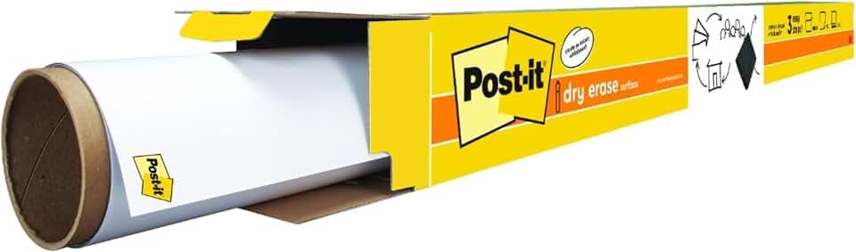 Post-it Dry Erase Whiteboard Film Surface for Walls, Doors, Tables, Chalkboards, Whiteboards, and More, Removable, Stain-Proof, Easy Installation, 8 x 4 ft Roll (DEF8x4)