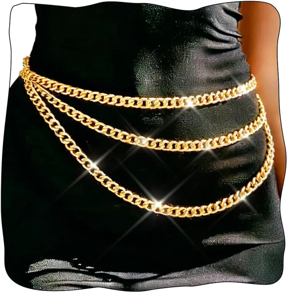 REETAN Gold Waist Chain Belt Fashion Rave Body Accessories for Women