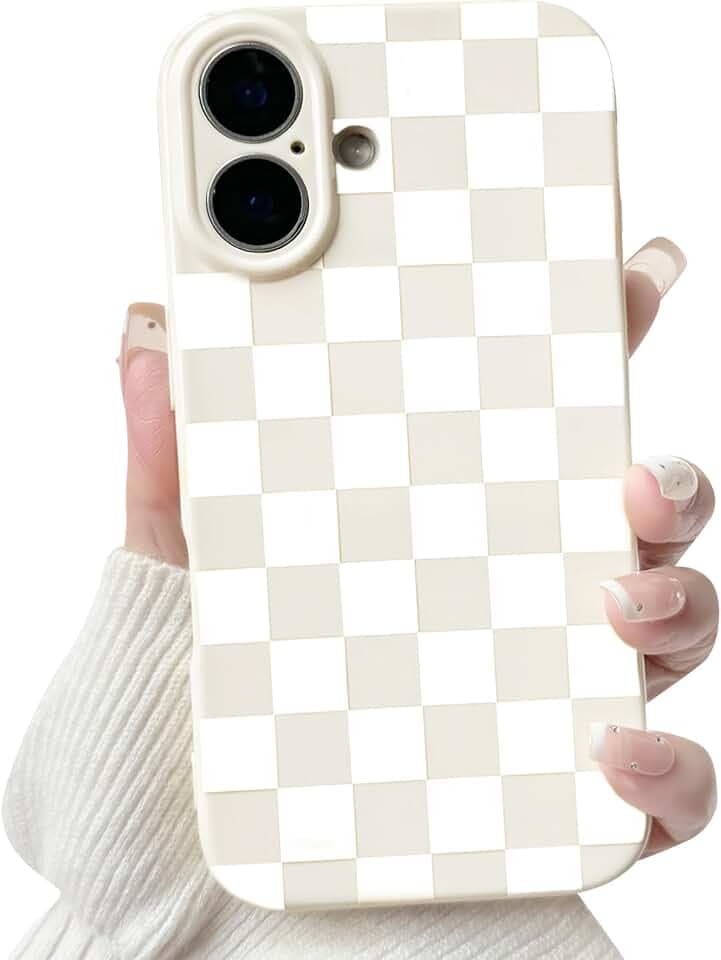 NITITOP Compatible for iPhone 16 Plus Case Cute Checkered - White