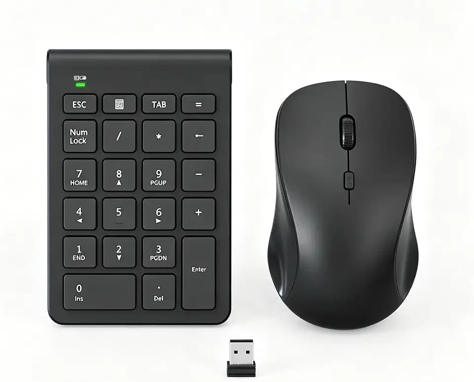 Wireless Number Pad and Mouse, 22 Keys USB Keypad and 3 Adjustable DPI Silent Mouse Set, 2.4GHz Numeric Pad for Laptop, Notebook, PC Computer, Desktop, Mac - One USB Receiver