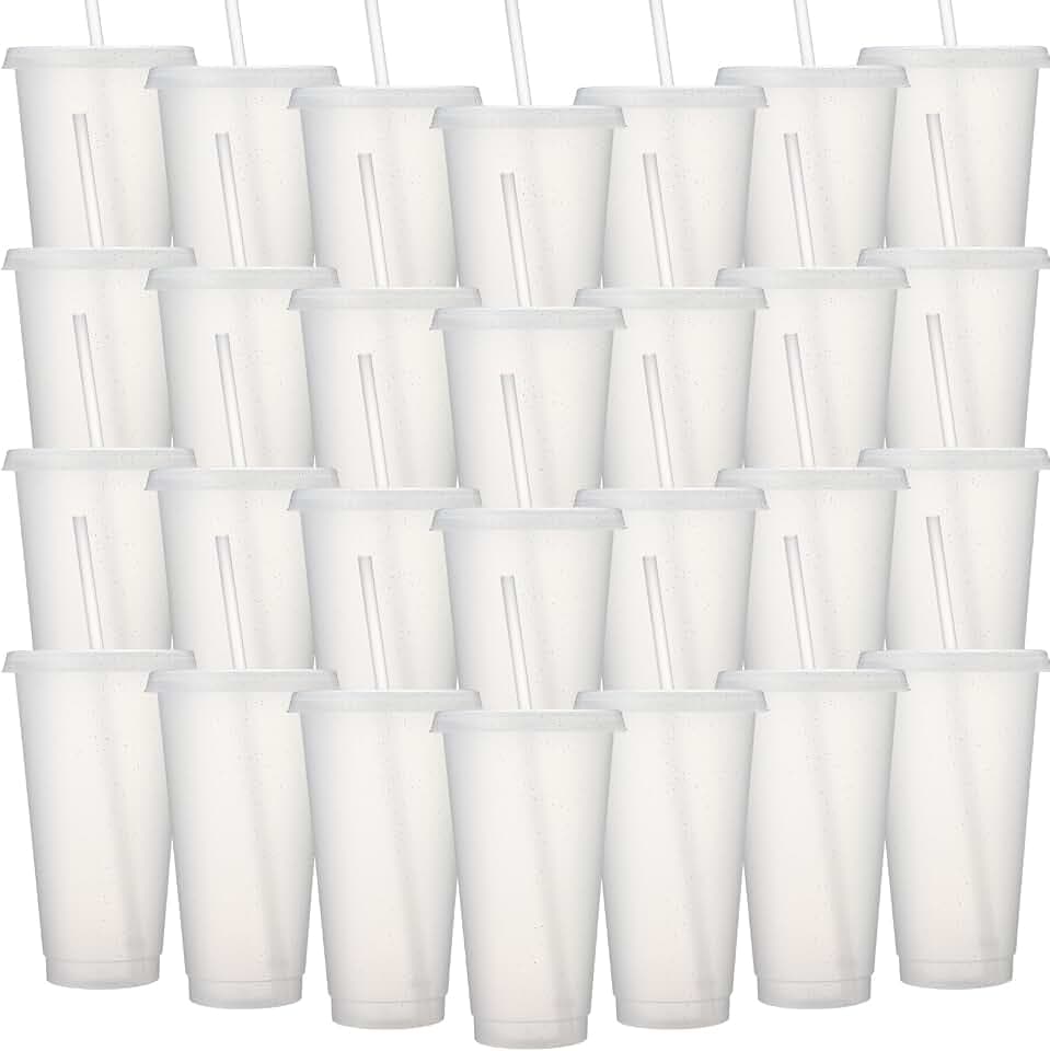 Honeydak 60 Pack Plastic Tumbler with Straw and Lid Bulk, Transparent