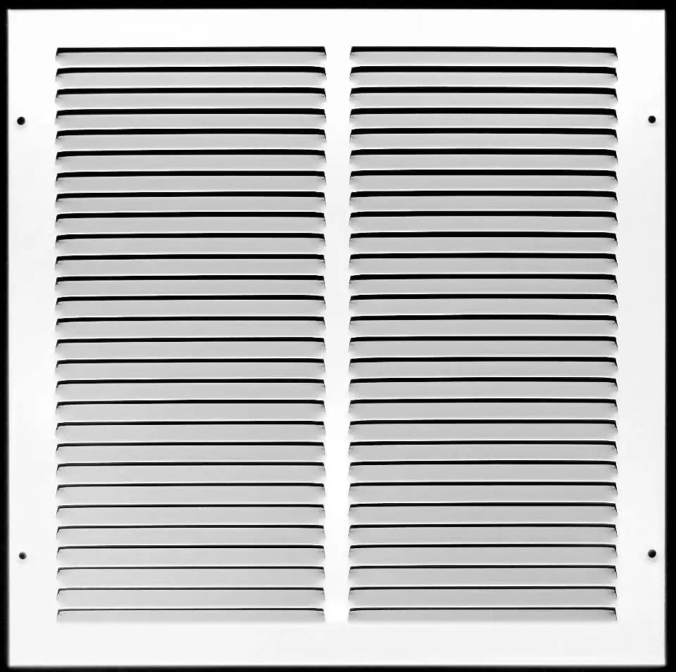HVAC Premium 12'' x 12'' [Duct Opening] Flat Stamped Steel Return Air Grille - Sidewall and Ceiling - HVAC Vent Duct Cover - White [Outer Dimensions: 13.75''w X 13.75''h]