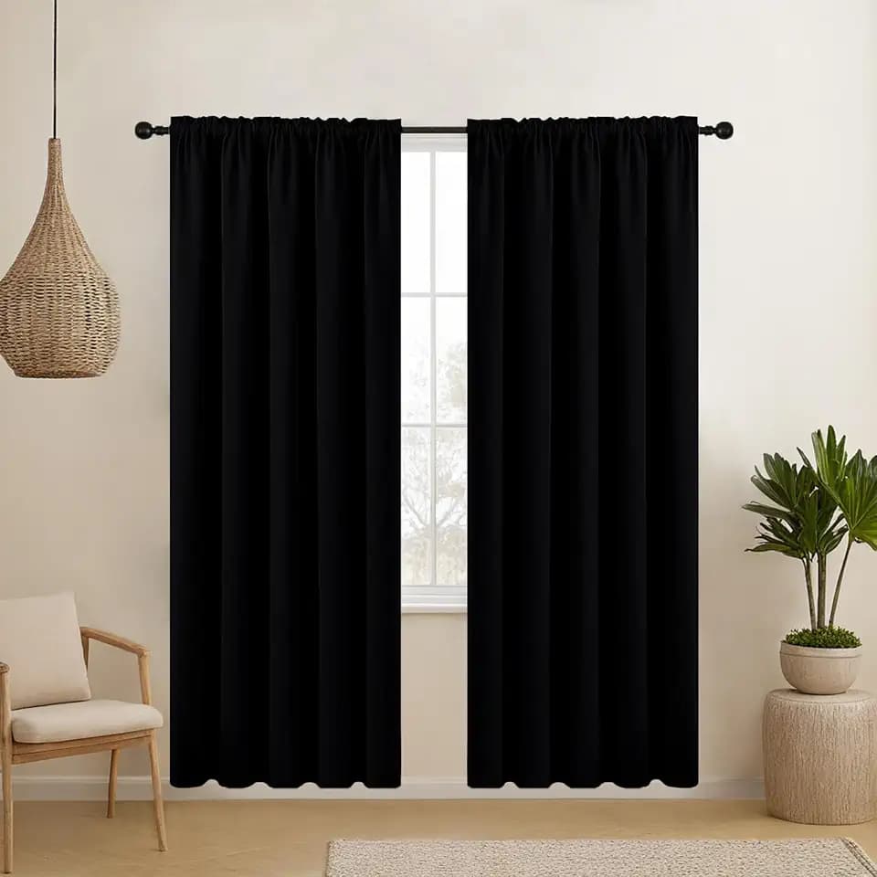 CUCRAF Pure Black Blackout Curtains 72 inch Length 2 Panels Set, Rod Pocket Room Darkening Drapes for Bedroom Living Room, Insulated Thermal Light Blocking Window Curtain (52 x 72 inches)