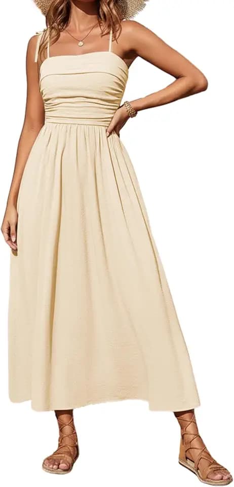 Sunny Spirit Women's Sleeveless Spaghetti Strap Maxi Dress 2026 Casual Boho Summer Dresses Smocked Long Beach Sundresses