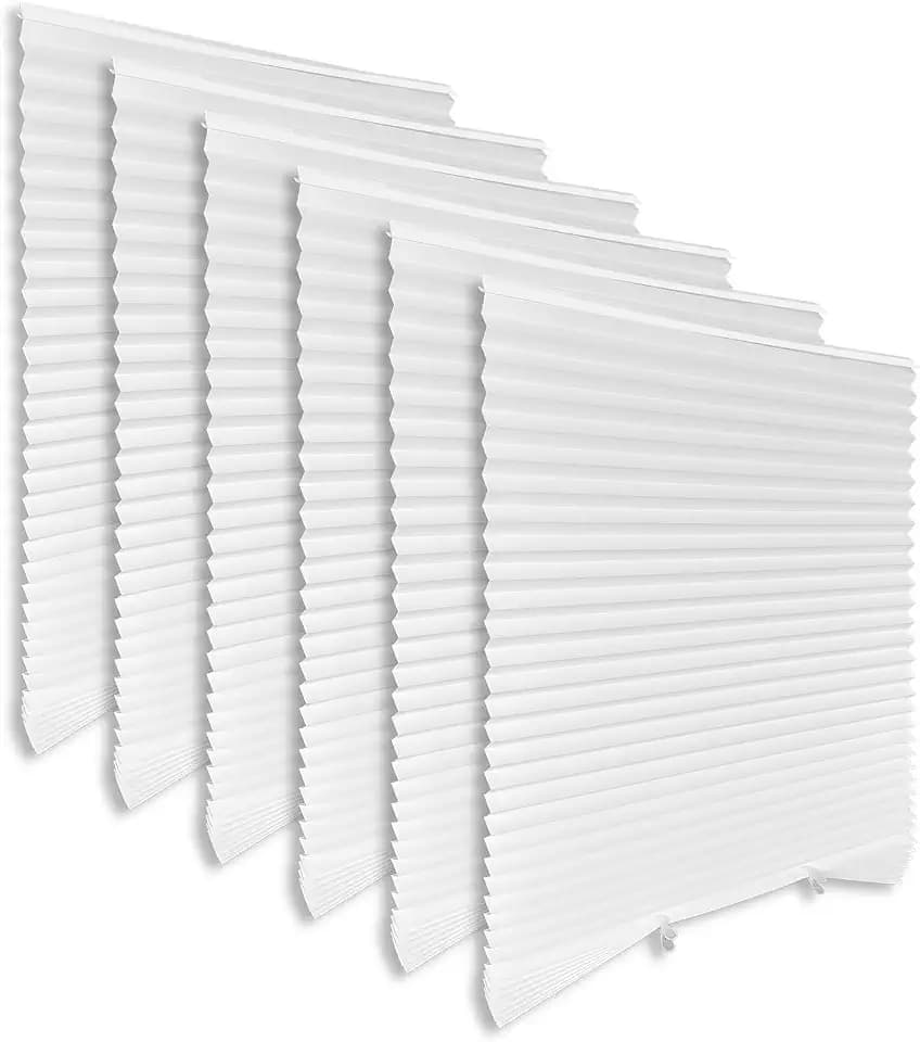 White Paper Blinds for Windows 36" x 72" - 6 Pack Temporary No Drill Stick On Self-Adhesive Shades, Light Filtering Pleated Cover for Bedroom, Office, Patio Door (100% Paper Material, White)