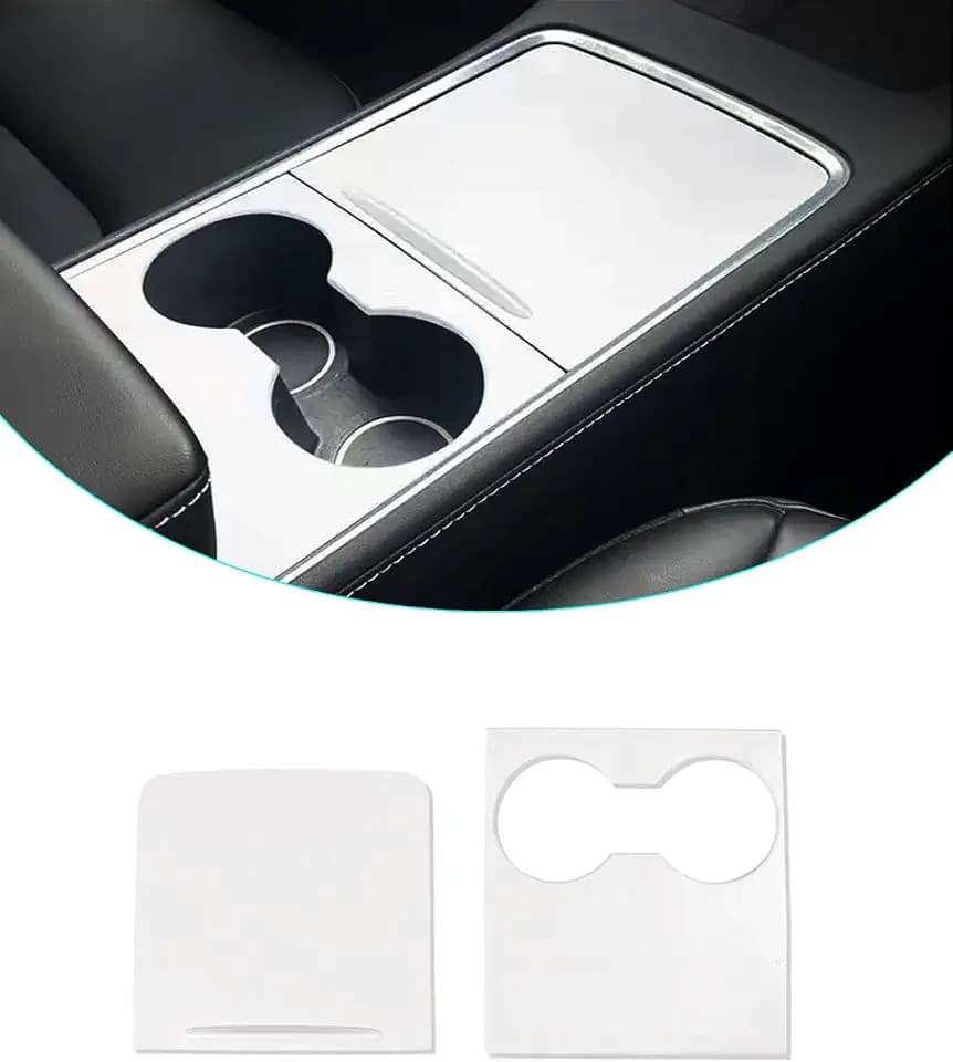 Carbon Fiber Pattern Center Console Cover, ABS Center Console Panel Interior Decoration Wrap Kit Compatible with Tesla Model 3 and Model y (matte white)