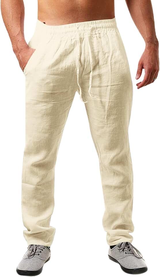 Runcati Herren Leinenhose Lang Sommerhose mit Kordelzug