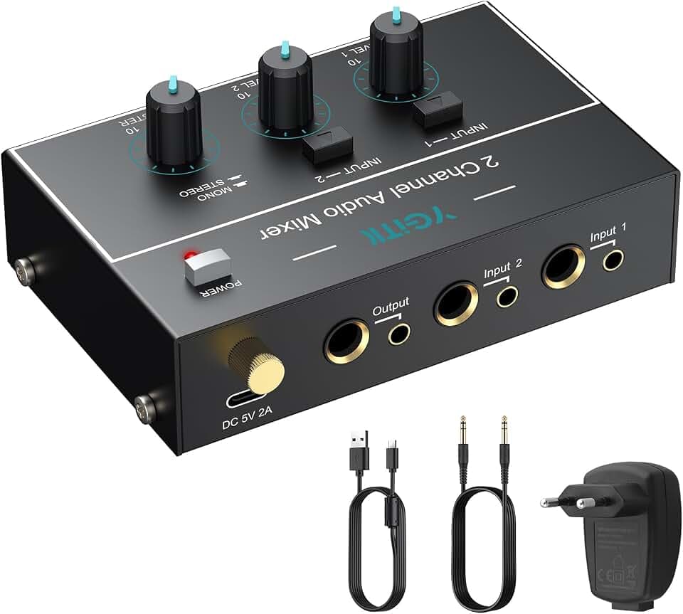 2 Kanal Audio Mixer 6,35 mm+3,5 mm Mini-Audiomischer