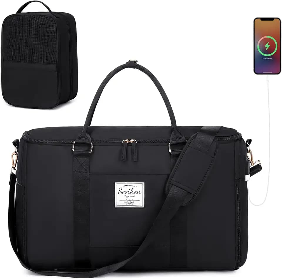 Scothen Convertible Travel Garment Bag,Carry On Garment Duffle Bag with Toiletry and Shoe bag,Garment Bags for Travel,2 in 1 Hanging Dress Suitcase Suit Travel Bags for Women with USB Charging Port