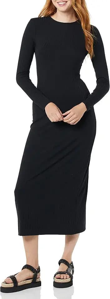 Amazon Essentials Women's Wide Rib Open Back Long Sleeve Midi Dress