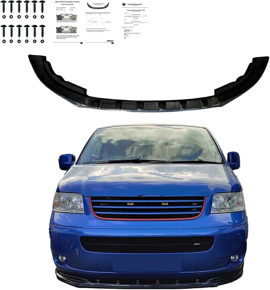 Frontlippe Frontspoiler kompatibel mit VW VOLKSWAGEN Transporter T5 2003-2009 mit ABE TÜV Schwarz Glänzend
