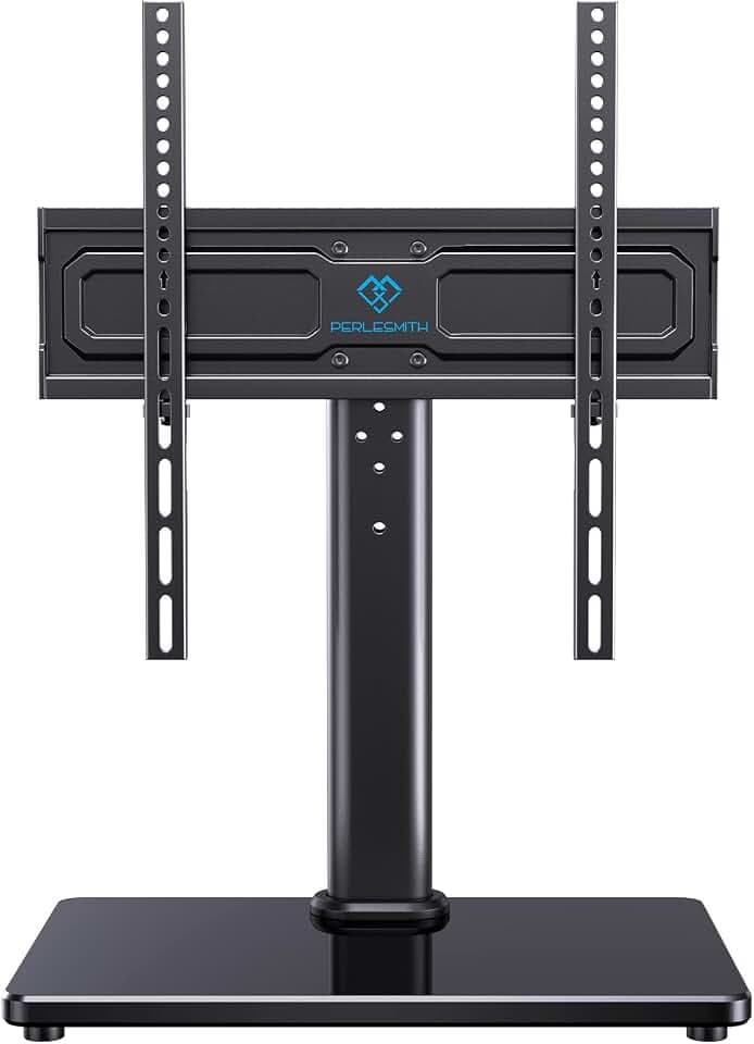 PERLESMITH Universal Swivel TV Stand for 24-60 inch TVs up to 99 lbs, 12 Height Adjustable Table Top TV Stand, TV Base Stand with Tempered Glass Base, Max VESA 400x400mm, PSTVS33