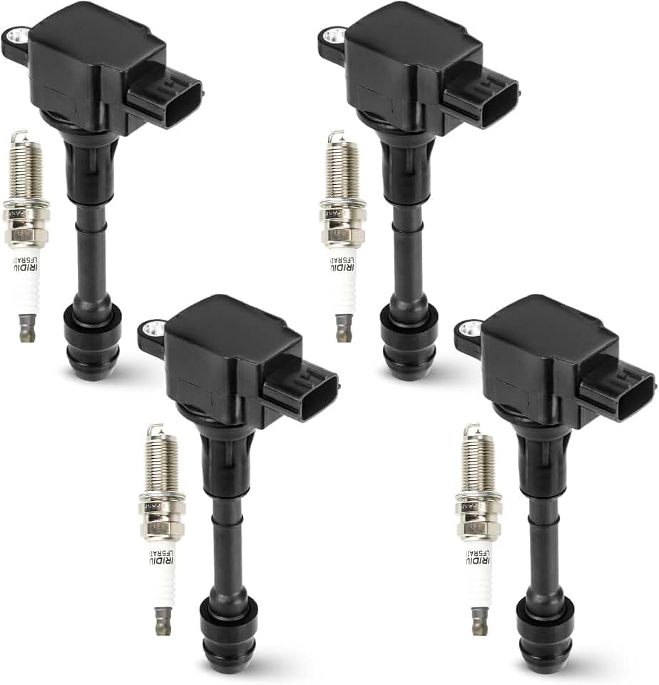 4PCS Ignition Coil Pack with 4PCS Iridium Spark Plug Compatible with 2002 2003 2004 2005 2006 Nissan Altima Sentra 2.5L L4, Replace for UF350 5C1395 C1398