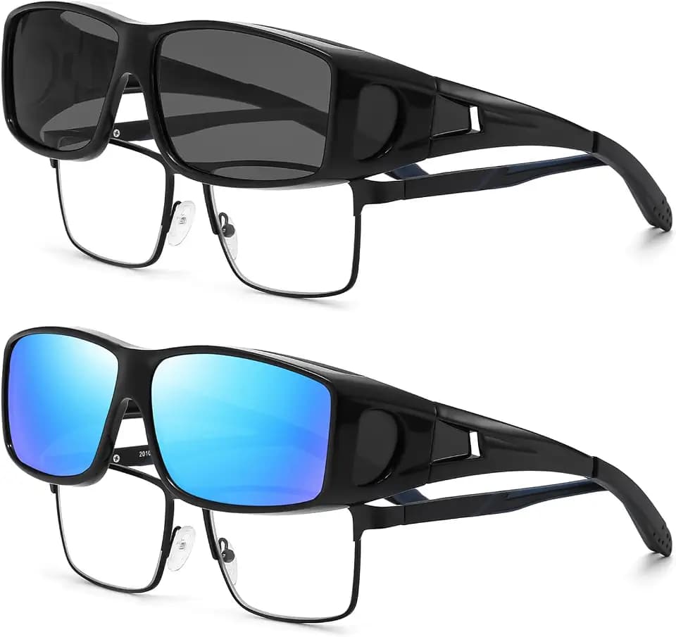 Polarized Fit Over Glasses Sunglasses for Men Women Driving Square Wrap Around Shades UV Protection Sun Eyewear PT2006