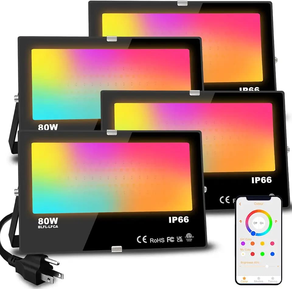 MELPO LED Flood Light Outdoor 800W Equivalent 8000LM RGB Landscape Lighting