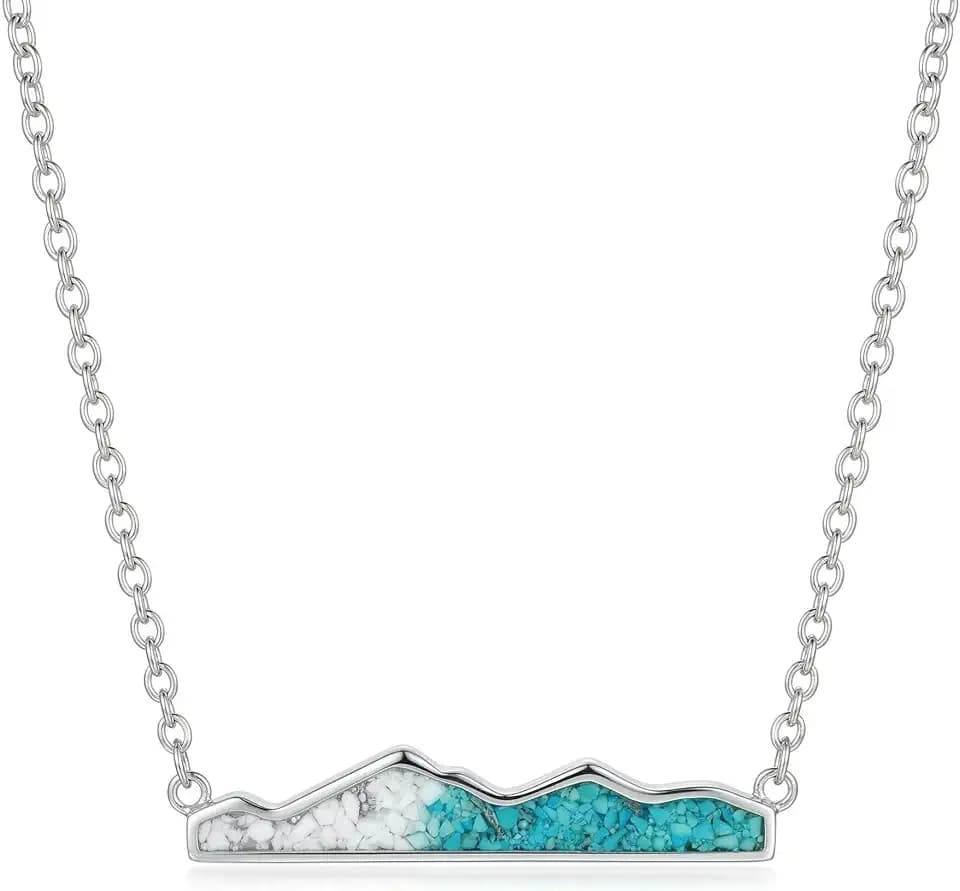 Mountain Necklace for Women 18K White Gold Plated Turquoise/Mountain Pendant Necklace Jewelry Gifts for Women