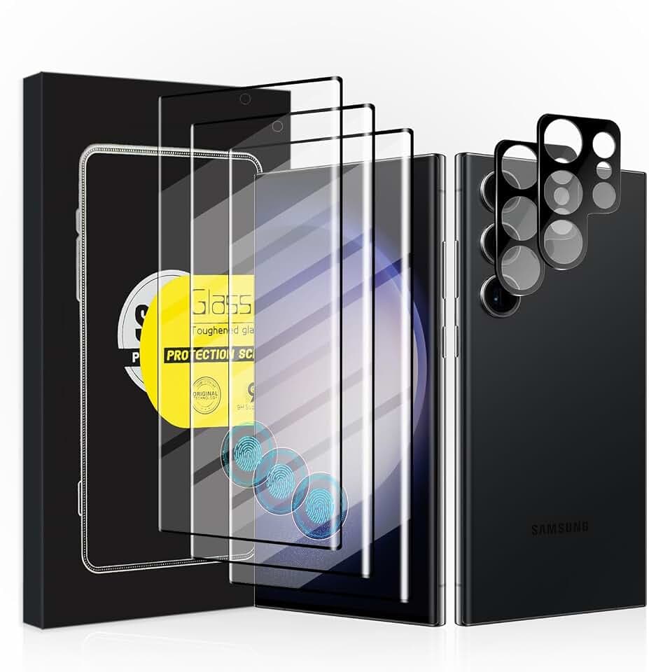 3 Pack Galaxy S23 Ultra Screen Protection with 2 Pack Camera Lens Protector, 9H Clear Hardness Tempered Glass and Anti Scratch Bubble Free Ultra Resistant(6.8”)