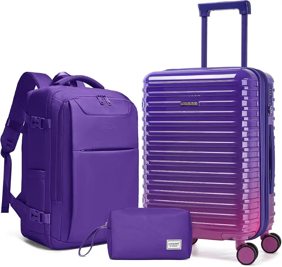 LARVENDER Carry on Luggage 20-Inch Expandable Suitcases, Midnight Berry