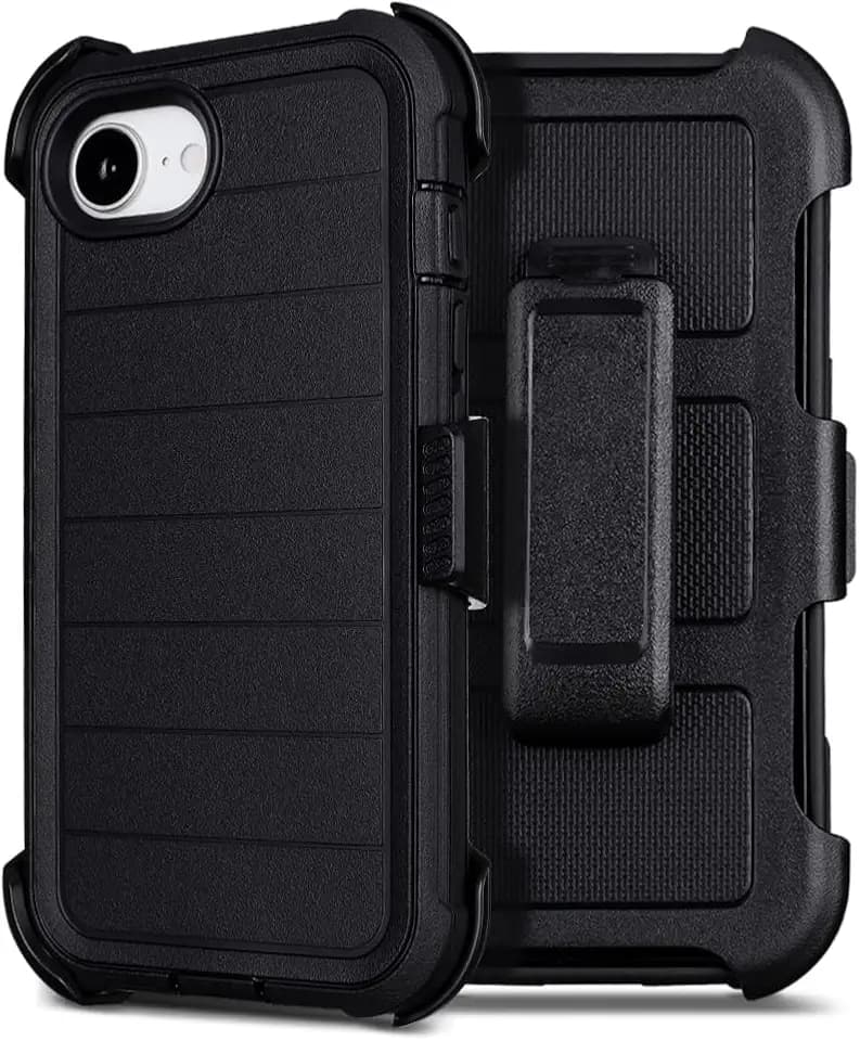 for Defender Phone Case iPhone 16e Case with Clip Holster Kickstand Black