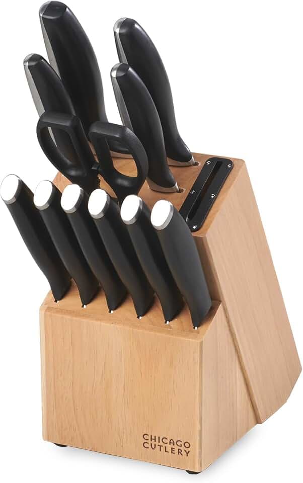 Chicago Cutlery Avondale (12-PC) Built-In Sharpener Kitchen Knife Block Set with Steak Knives, Ergonomic Handles and Sharp Stainless Steel Professional Chef Knife Set