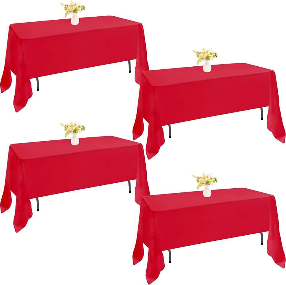4 Pack Rectangle Tablecloth 60x126 Inch Red Washable Polyester Table Cover for Wedding Dining Table Buffet Parties Banquet Decoration(Red)