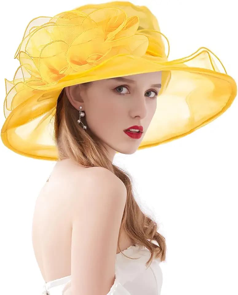 Z&X Organza Church Fascinator Wedding Tea Party Derby Hats for Women Flower Wide Brim Sun Hats