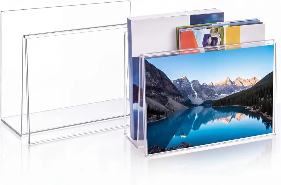 Vicenpal 4 Pcs Clear Acrylic Postcard Holder Stand, Office Home School