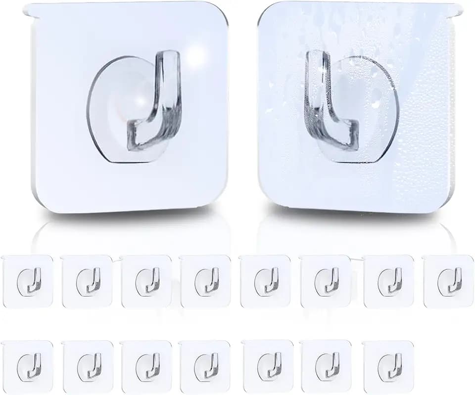 Haken Selbstklebende Klebehaken Extra Stark - 15 Stück transparente Klebehaken für Küche, Badezimmer und Schlafzimmer, Max 10KG Tragend