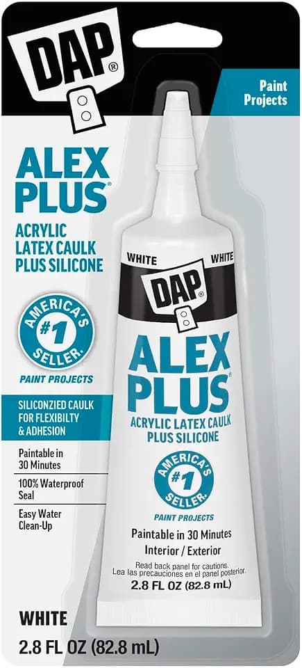 DAP Alex Plus Acrylic Latex Caulk, White, 2.8 oz (7079800956)