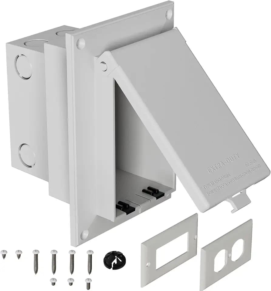 Recessed Outlet Box, DBVR1W-1 Low Profile Electrical Outlet Box with Weatherproof Cover for Flat Surface Retrofit Construction, No Lap, Vertical, White