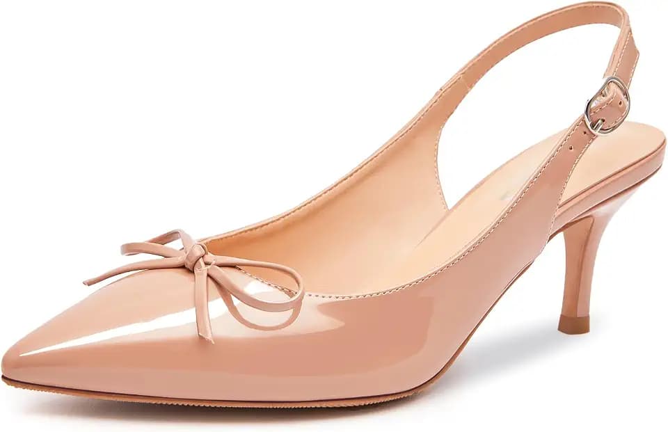 rsxses Women's Slingback Kitten Heels Bow Pointed Toe Dress Pumps