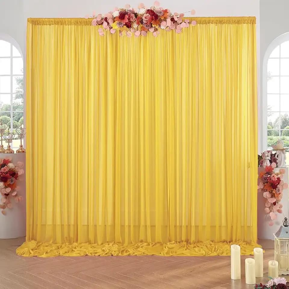 Pack of 2 Chiffon Backdrop Curtains Panels 5 x 10 FT - Gold