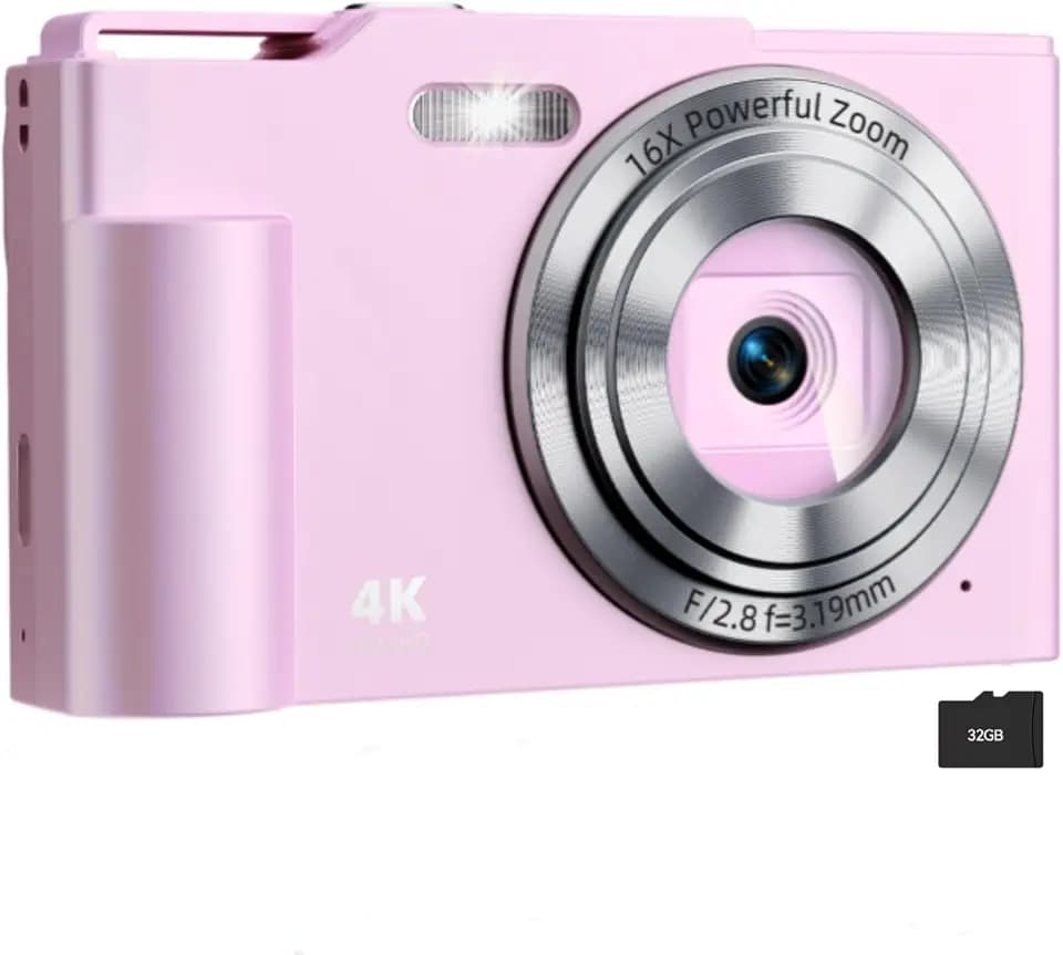 Digital Camera, FHD 4K Digital Point and Shoot Camera with 16X Zoom Anti Shake, 48MP Compact Small Camera with 32GB Card for Boys Girls Kids