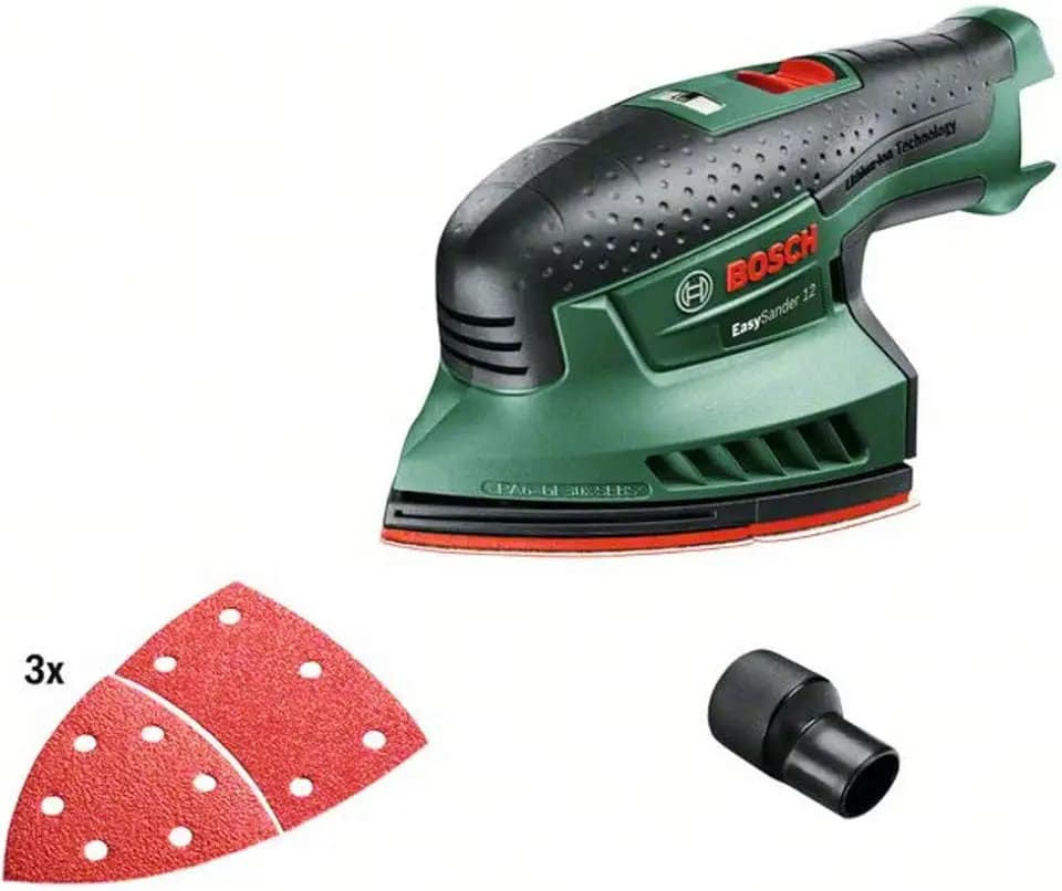 Bosch DIY Akku-Multischleifer EasySander 12, ohne Akku, 3 Schleifblätter, Adapter für Staubabsaugung, Karton (12 V, 2,5 Ah, Schwingzahl 22.000 min-1, Schleiffläche 104 cm²)
