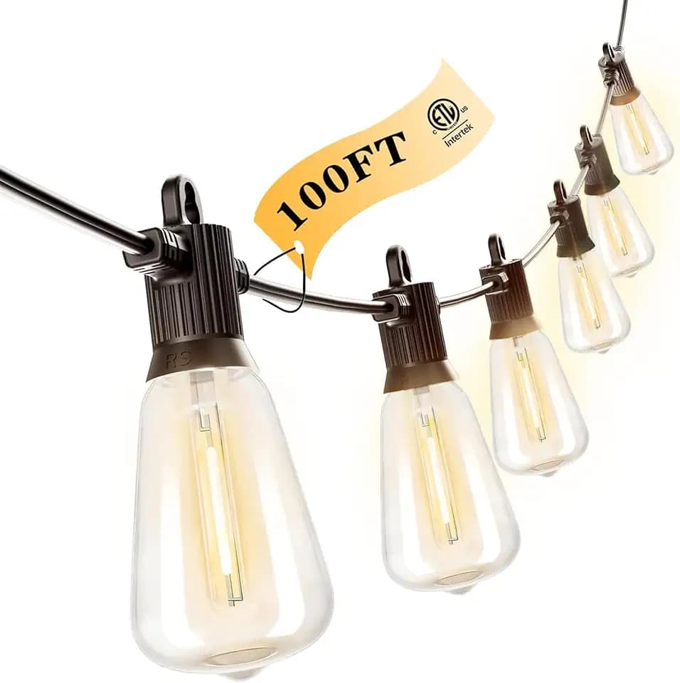 Kawaya ST38 Outdoor String Lights 100FT for Patio Garden Porch Bistro Cafe