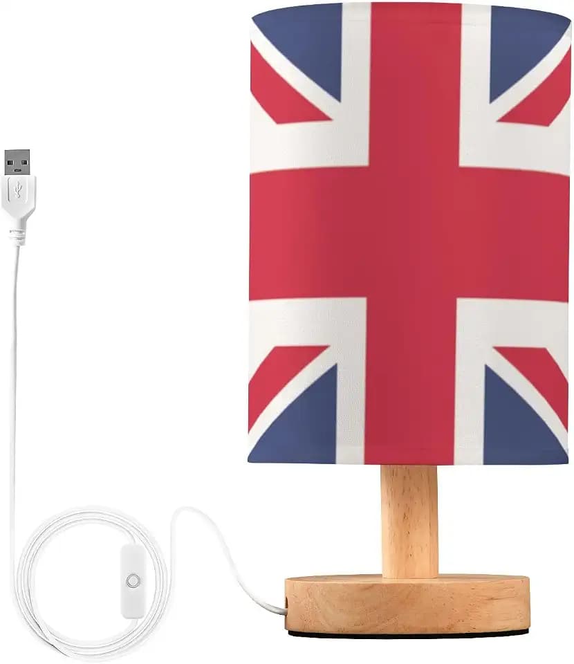 Table Lamp British Flag England London Union Jack Nightstand Lamp with Wood Base Fabric Lamp Shade Bedside Desk Lamp for Living Room Bedroom Kids Room Office