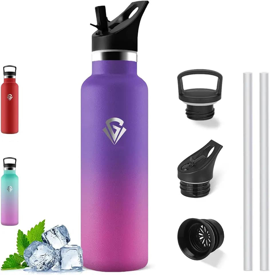 Trinkflasche Edelstahl 500ml, mit Strohhalm, BPA-Frei, für Schule, Yoga