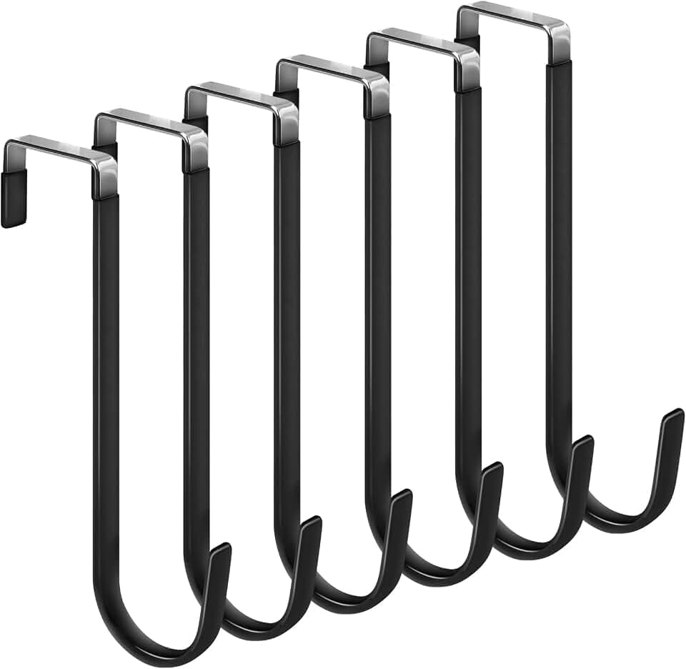 FYY Over the Door Hooks, Single-Hanger 6 Pack, Fits Doors 1.6" Black