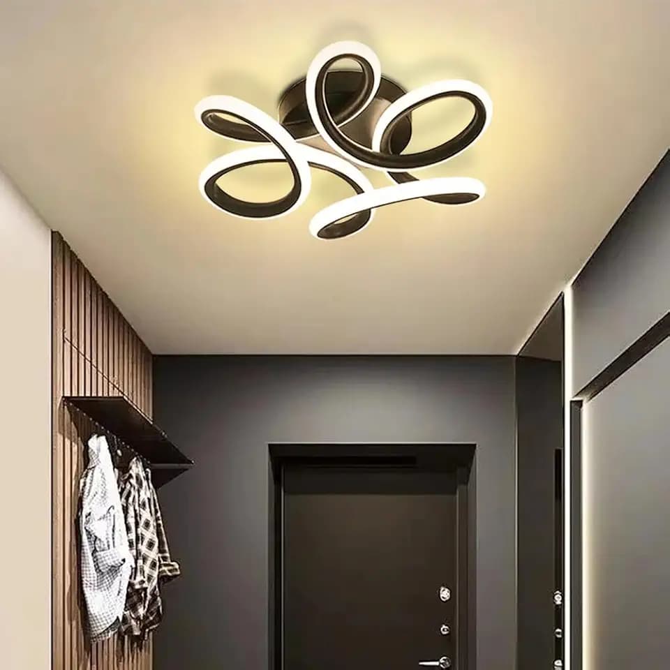 LED moderne Deckenleuchten,30W Spiral Design Unterputz-Leuchten,10In schwarze Befestigung mit gebogenen Ringen fürEingang,Flur,Balkontreppe,Schlafzimmer,Wohnzimmer,Wohnzimmer