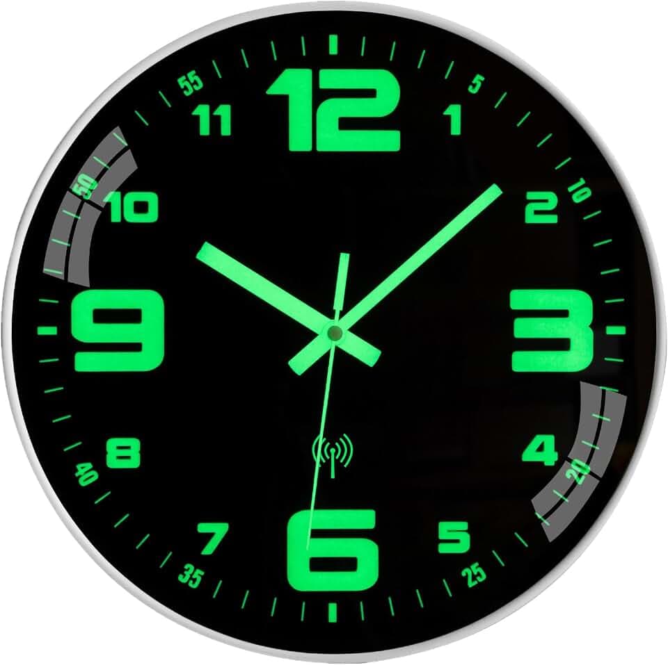 ACCSHINE Leuchtend Wanduhr Funkuhr Wanduhr Ohne Tickgeräusche 25cm