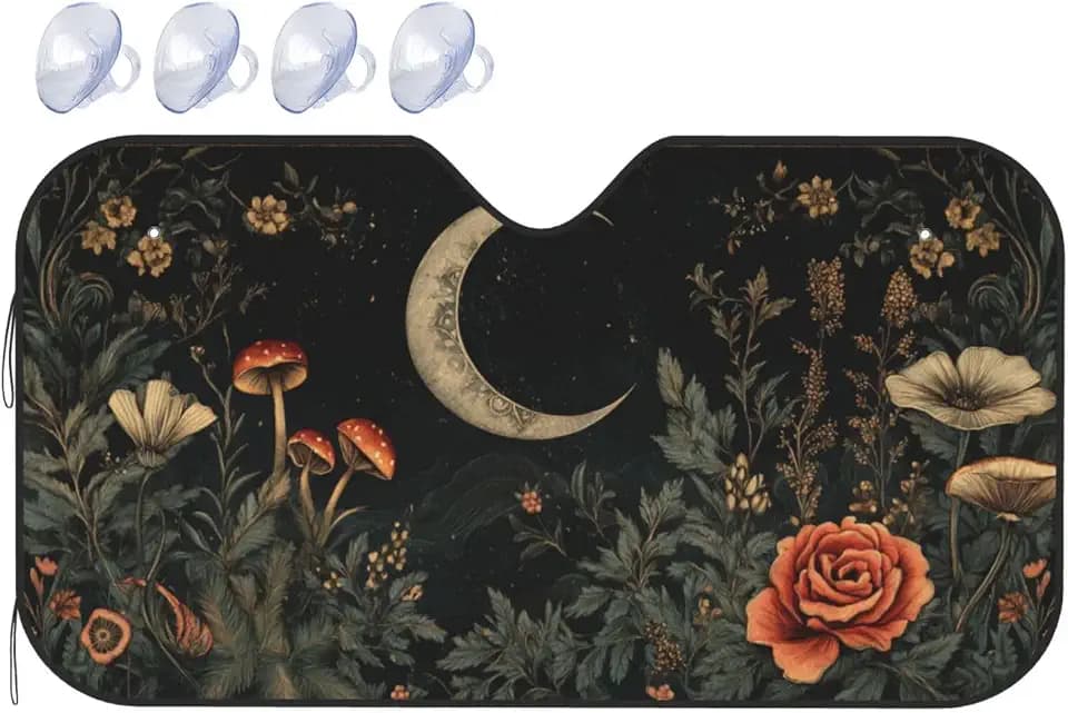 Windshield Sun Shade Botanical Flower Moon Vintage Car Front Window Sunshade Blocker UV Visor Retractable Automotive Sunshades for Vehicle SUV Truck Protector 51x27.5 inch