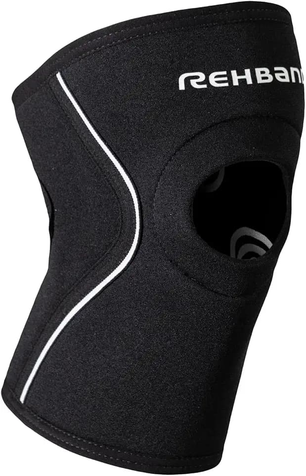 Rehband Patella Kniebandage 5 mm Neopren, stützende Kniebandage mit Patellaöffnung, optimaler Knieschutz für Kraftsport, Joggen & Fitness, Farbe:Schwarz, Größe:XS