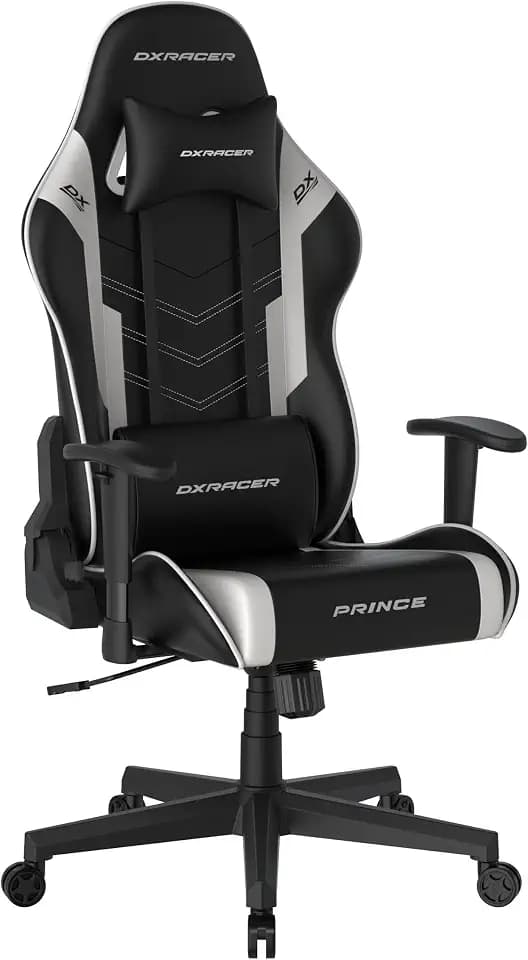 DXRacer Prince L PF132 Gaming-/ Büro-/ Schreibtischstuhl, mit Wippfunktion Gaming Stuhl Höhenverstellbarer Drehstuhl PC Stuhl Ergonomischer Chefsessel, schwarz-weiß